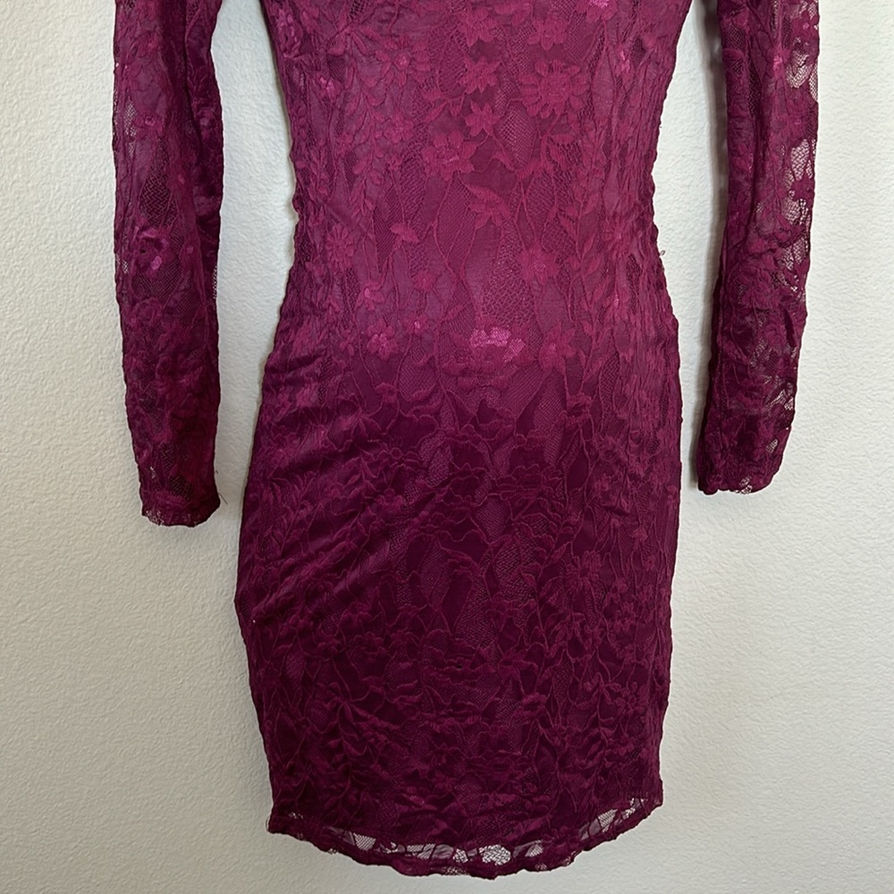 Pinkblush Plum Maroon Burgundy Long Sleeve Lace V-Neck Maternity Fitted Dress - Picture 5 of 12